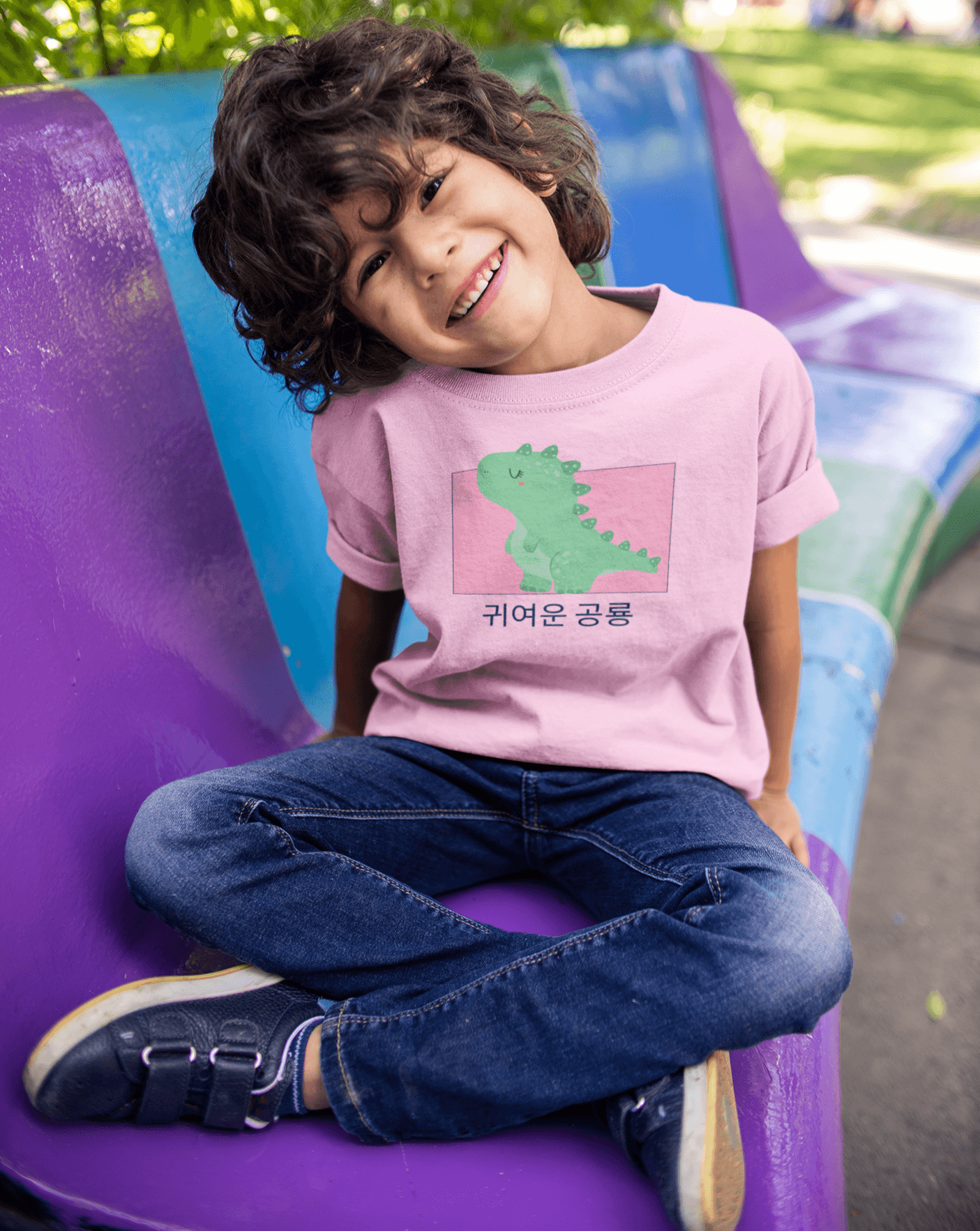 Kawaii Dinosaur Kids T-shirt - Koral Dusk