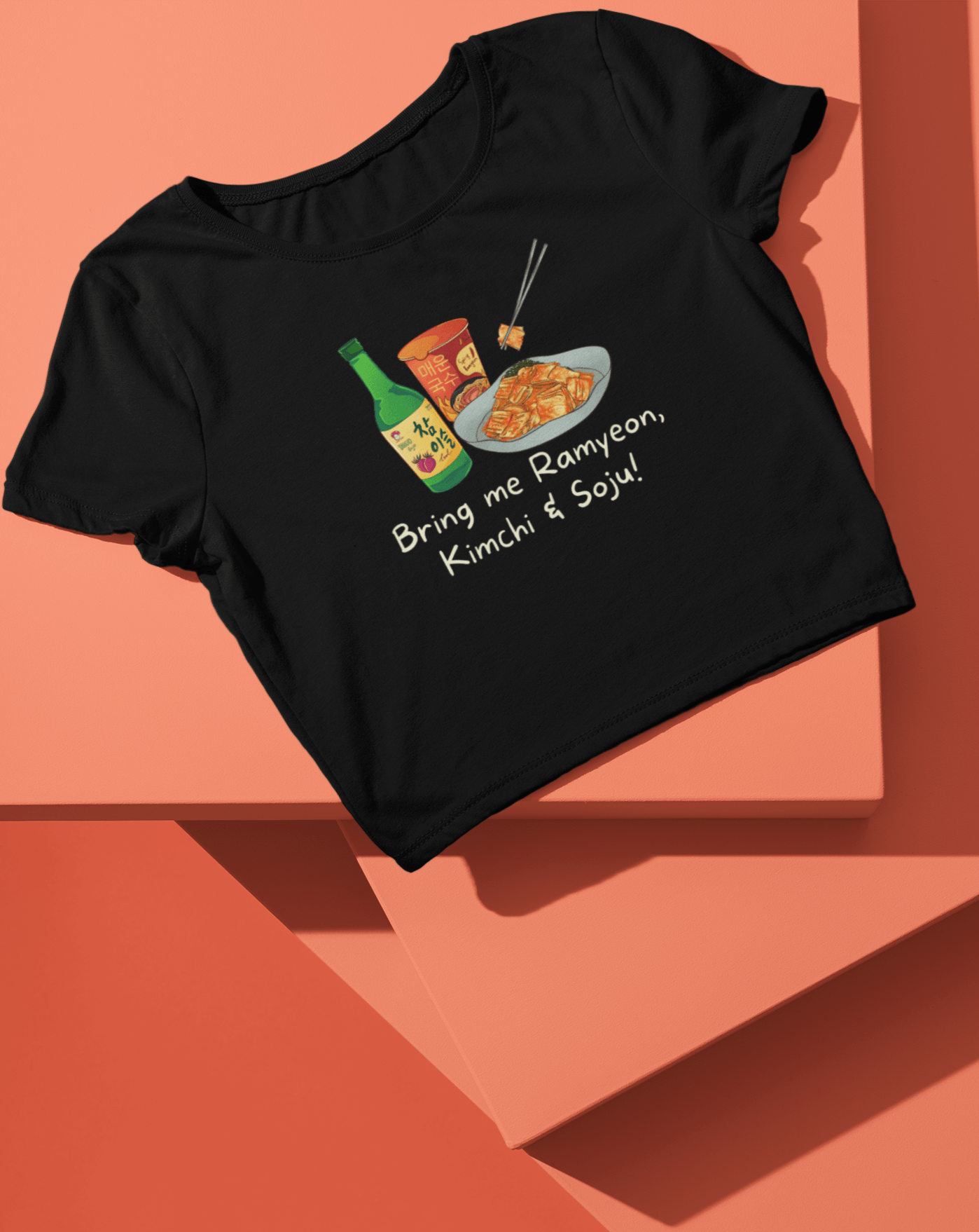 Bring me Ramyeon, Kimchi & Soju Crop Tee - Koral Dusk
