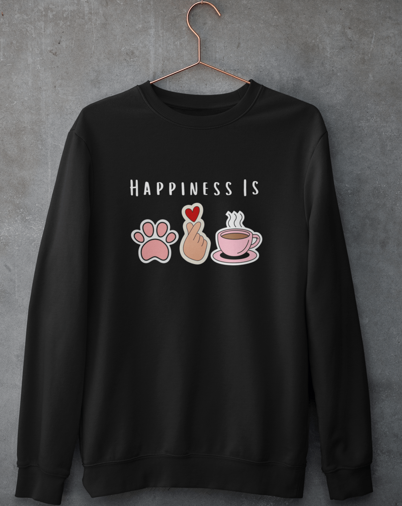 Happiness is Dog, Coffee & K-drama Sweatshirt - Koral Dusk