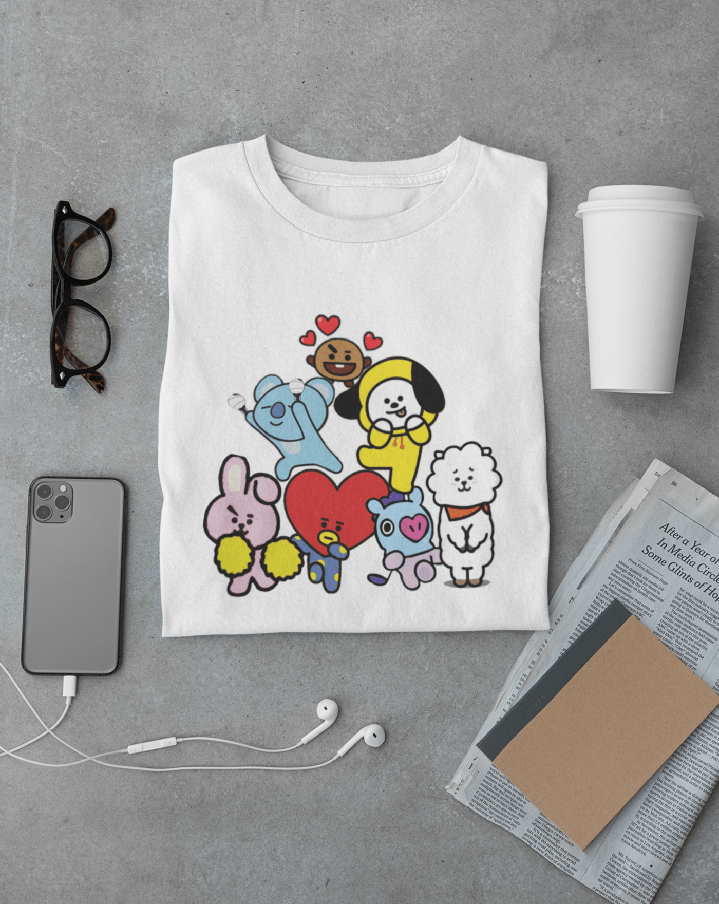 BTS BT21 Cute Unisex Tee - Koral Dusk