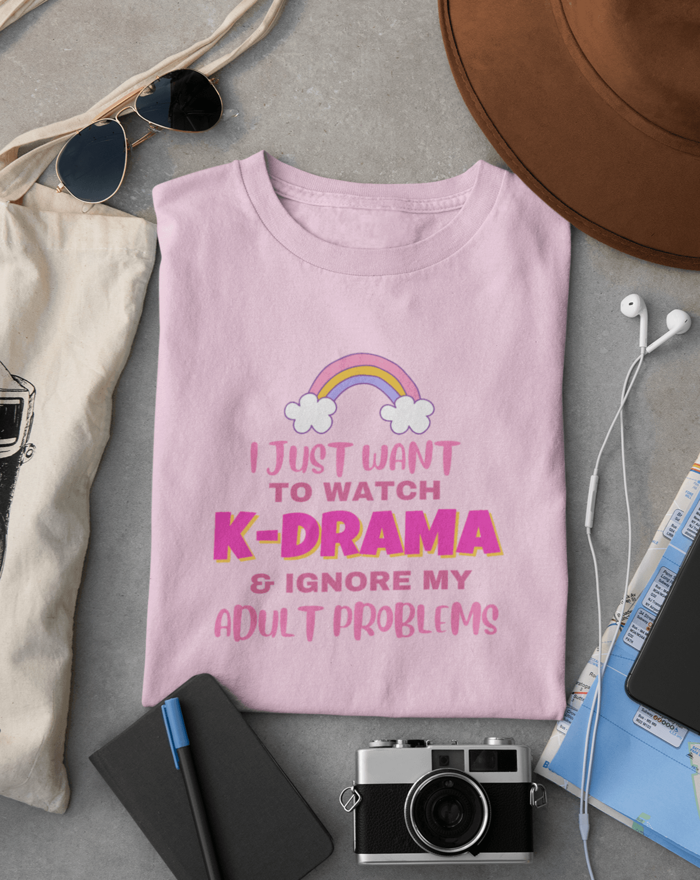 Watch K-drama & Avoid My Adult Problems T-shirt - Koral Dusk