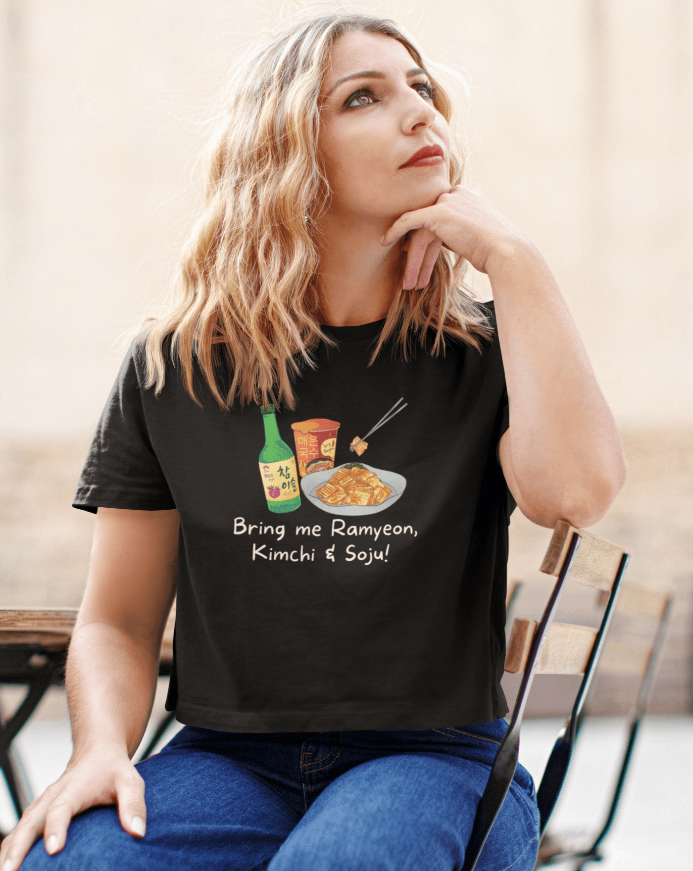 Bring me Ramyeon, Kimchi & Soju Crop Tee - Koral Dusk