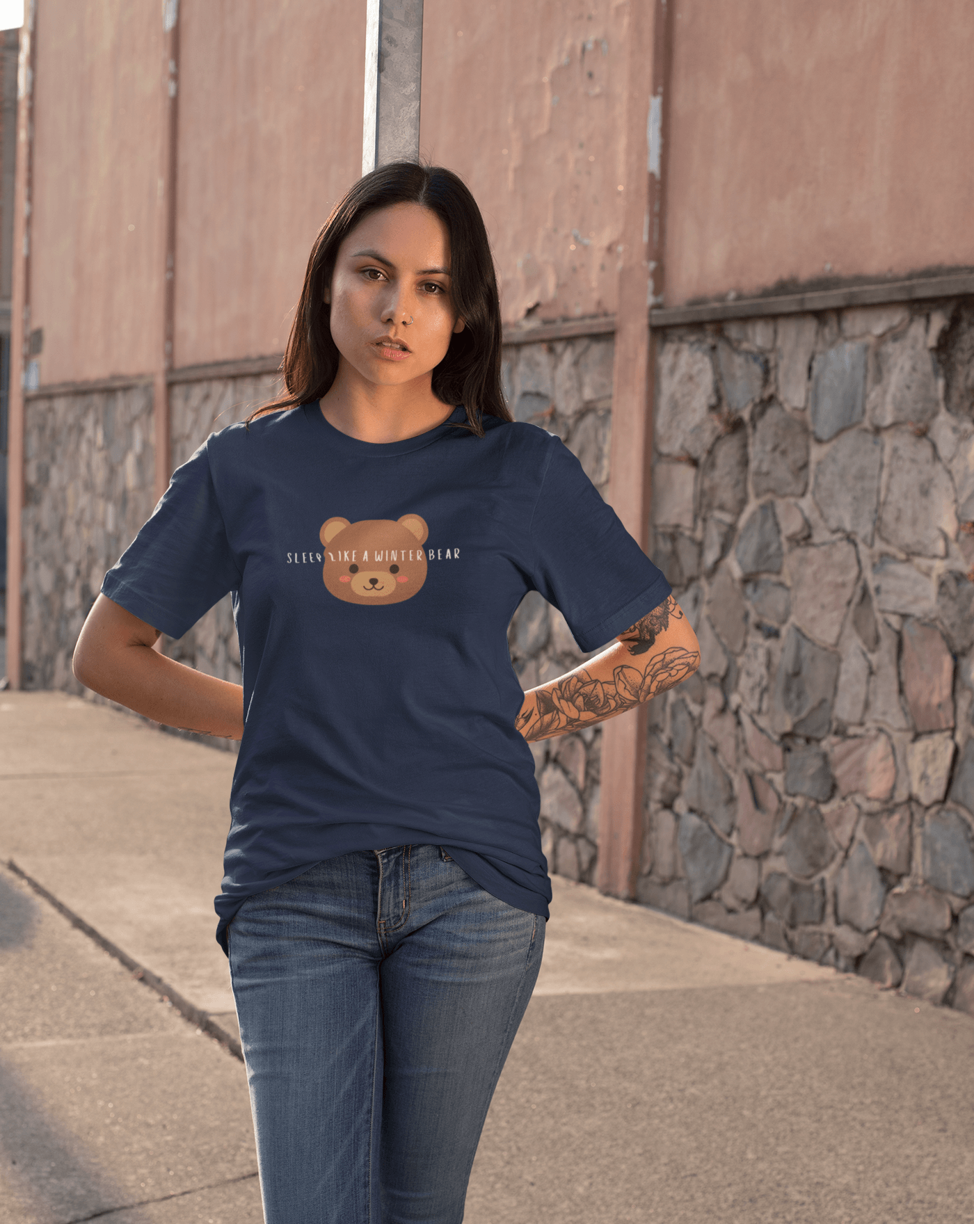 Sleep like a winter bear T-shirt - Koral Dusk