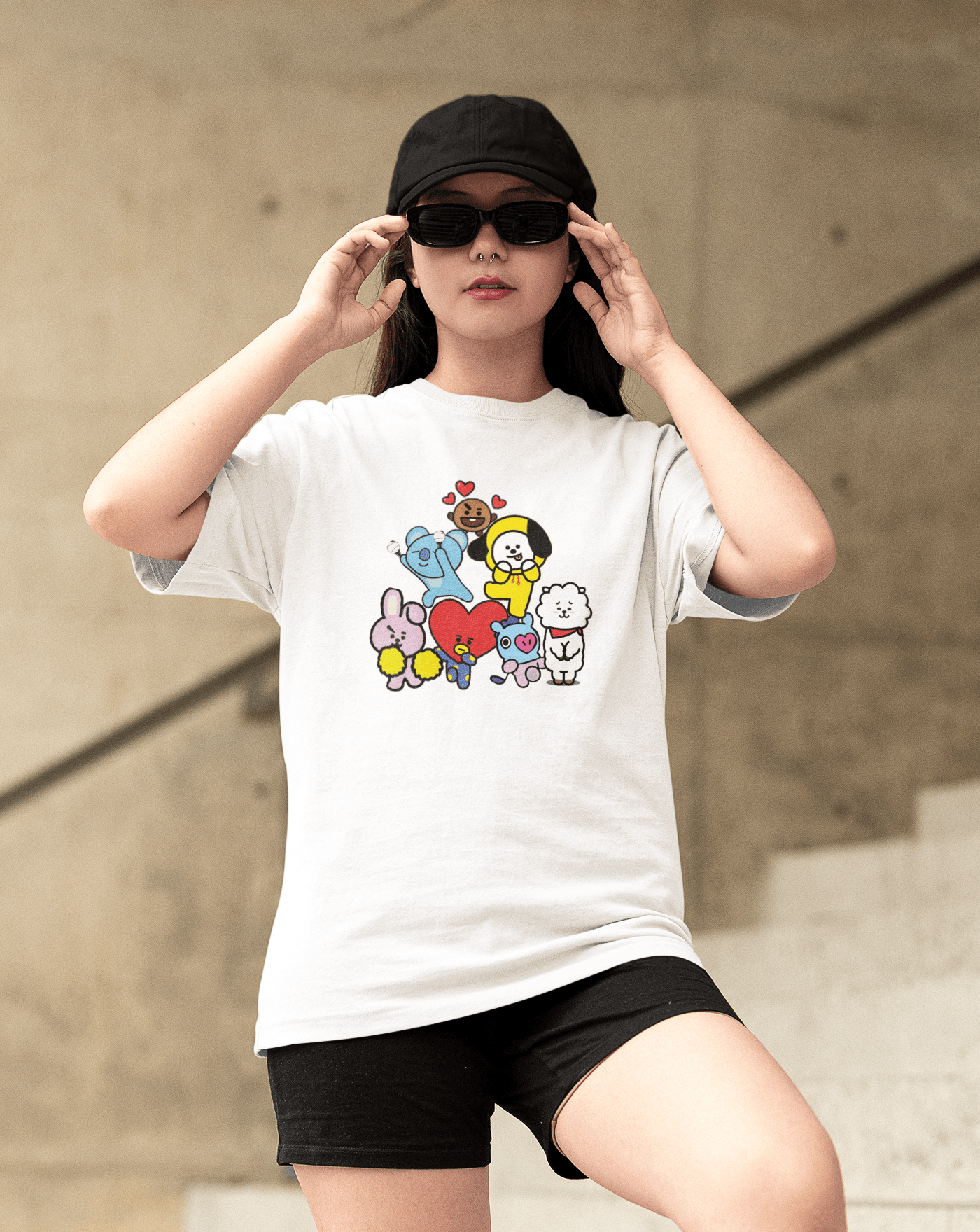 BTS BT21 cute Oversized Tee - Koral Dusk