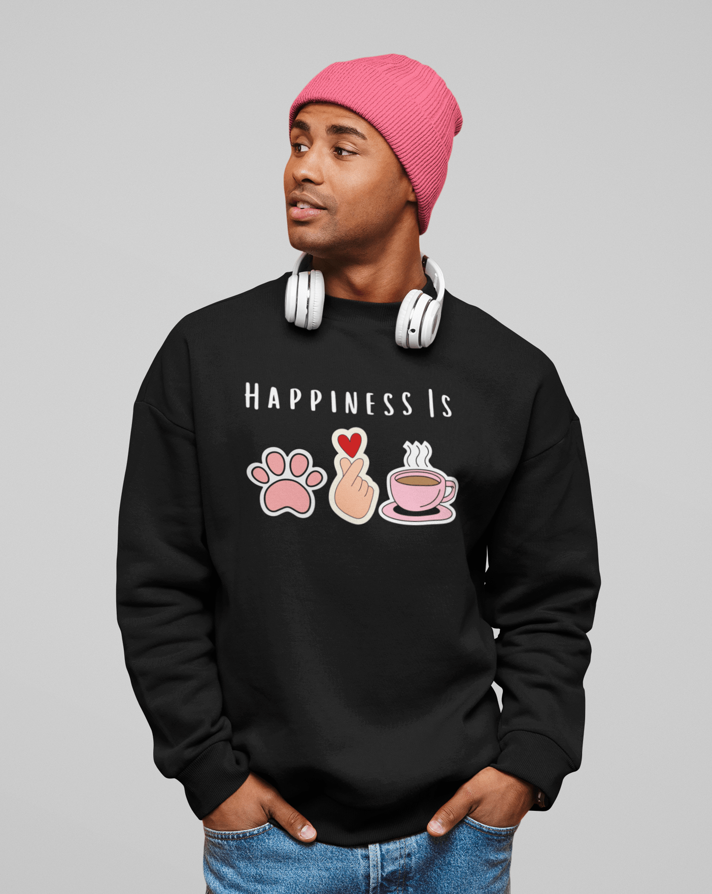 Happiness is Dog, Coffee & K-drama Sweatshirt - Koral Dusk