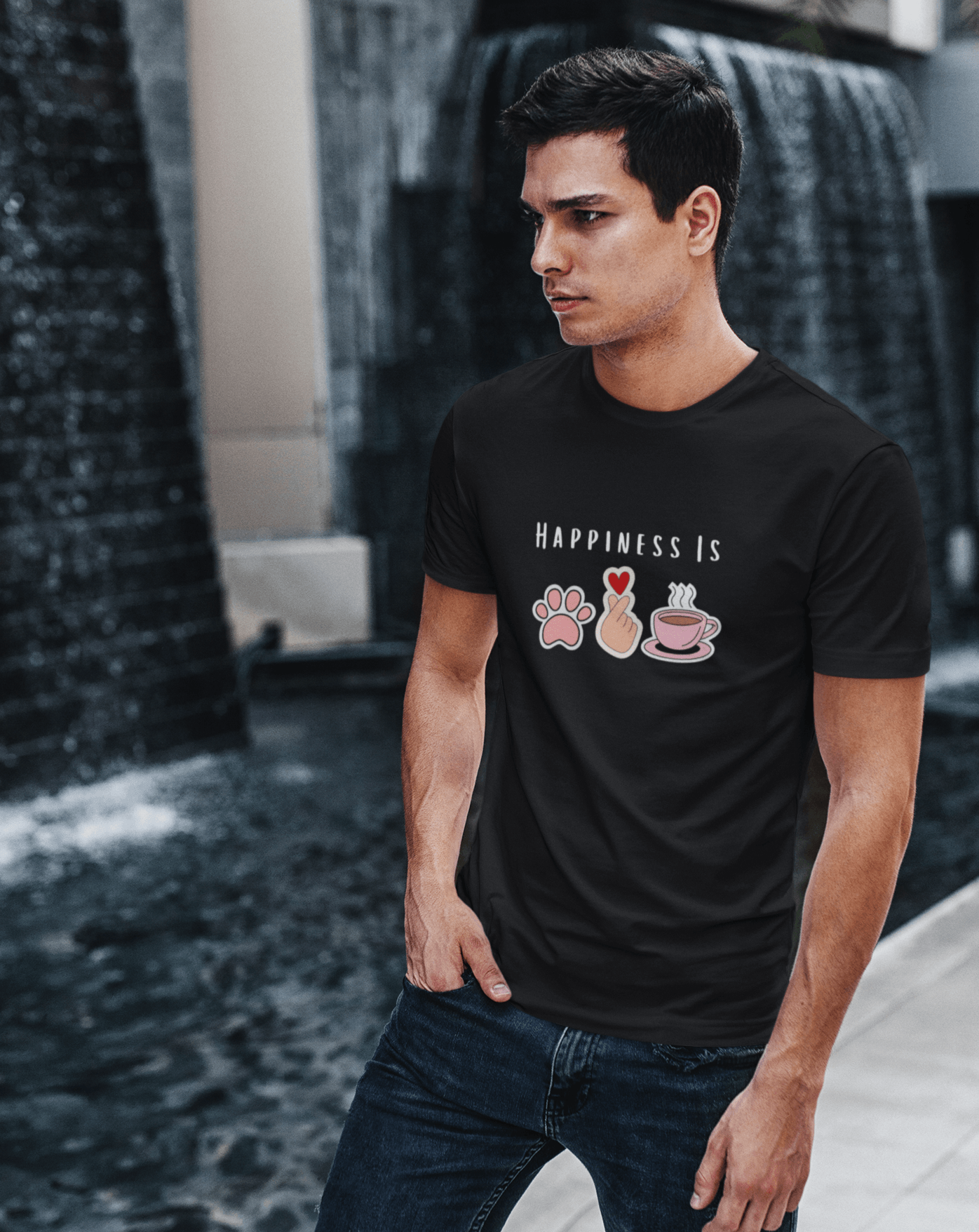 Happiness Is Dog, K-drama & Coffee T-shirt - Koral Dusk
