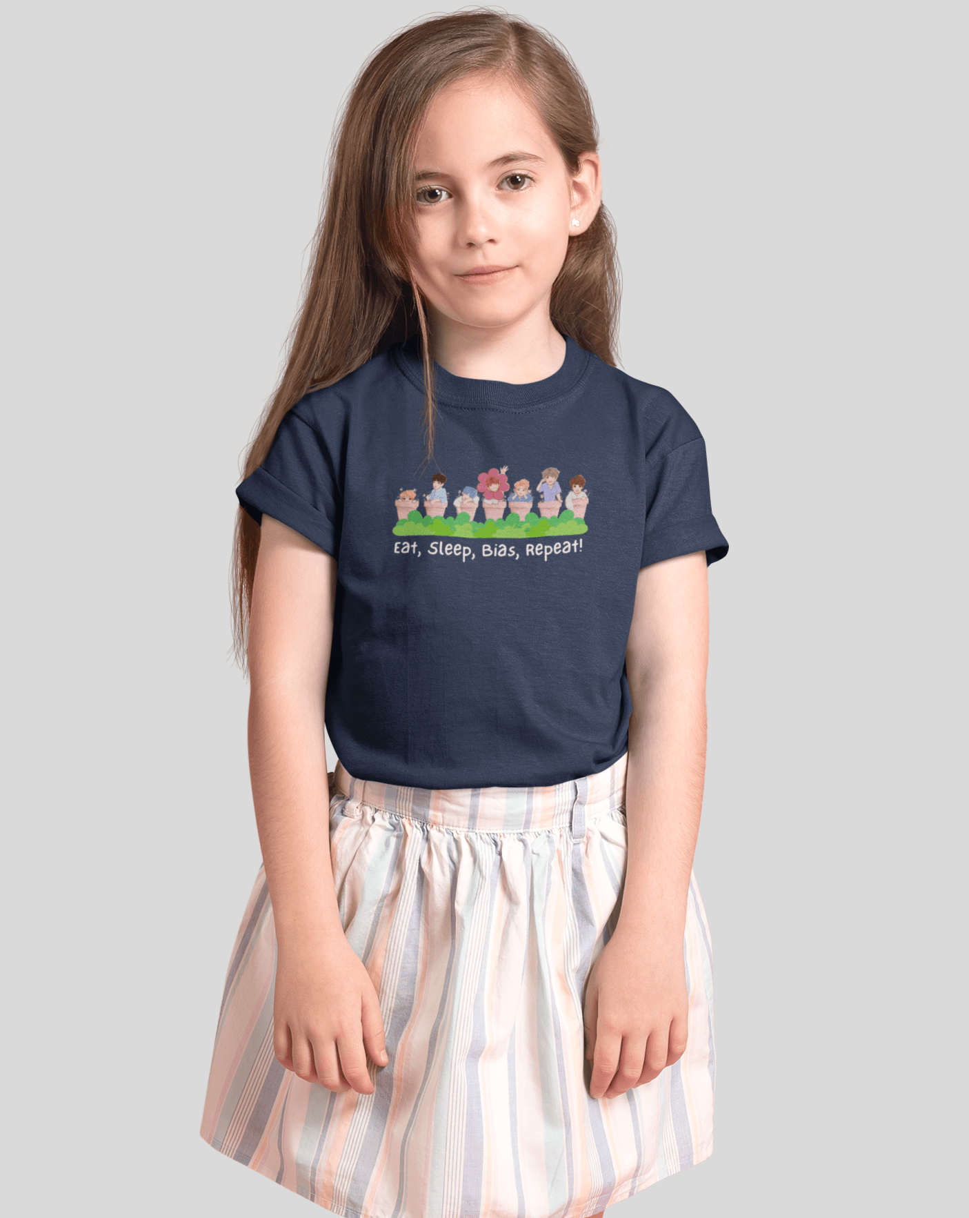Eat, Sleep, Bias, Repeat Kids T-shirt - Koral Dusk