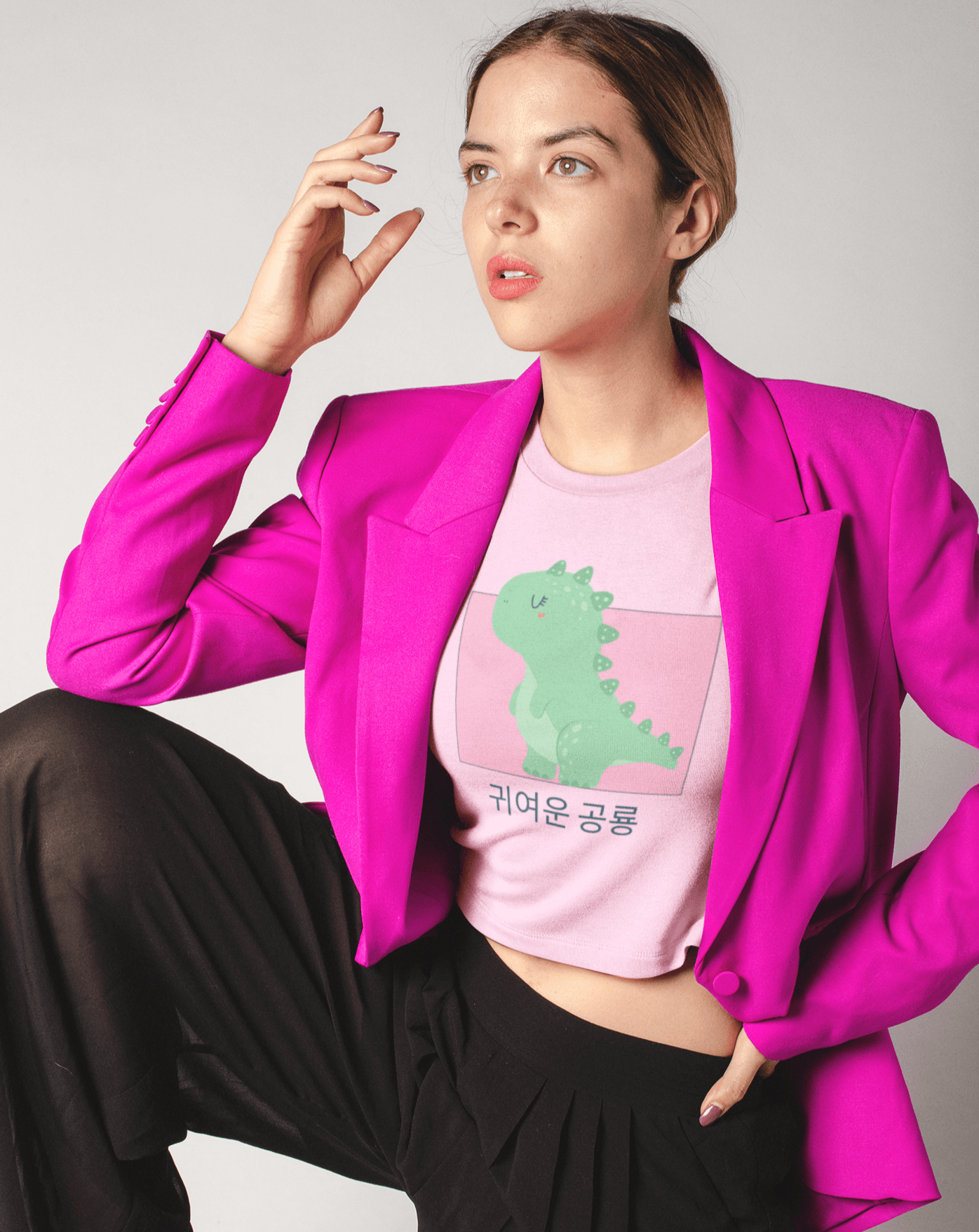 Kawaii Dino Crop Tee - Koral Dusk
