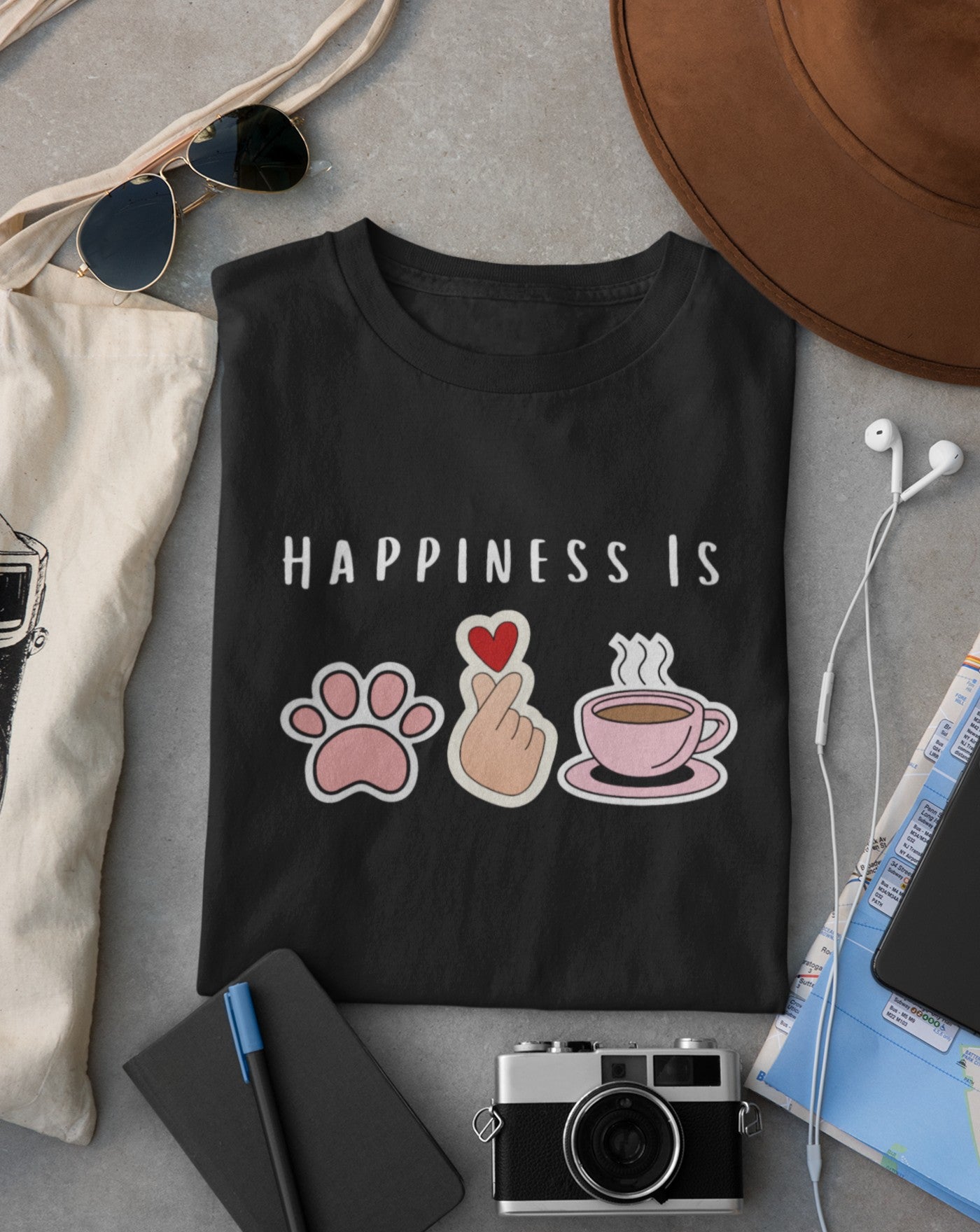 Happiness Is Dog, K-drama & Coffee T-shirt - Koral Dusk