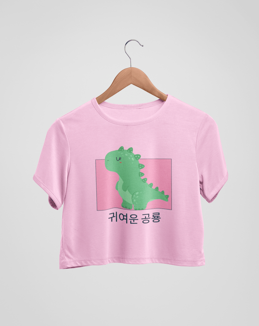 Kawaii Dino Crop Tee - Koral Dusk