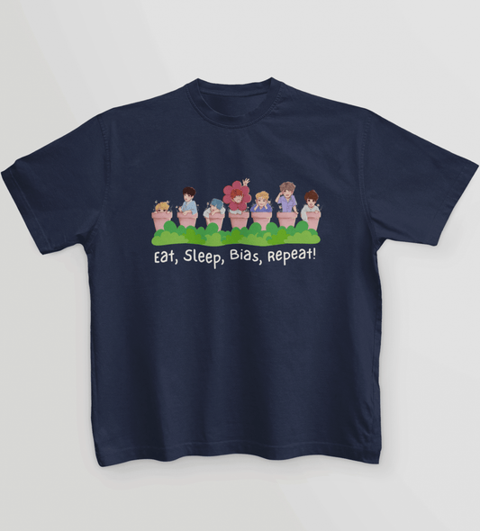 Eat, Sleep, Bias, Repeat Kids T-shirt - Koral Dusk