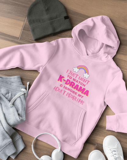 Watch K-drama & Avoid Adult Problems Hoodie - Koral Dusk